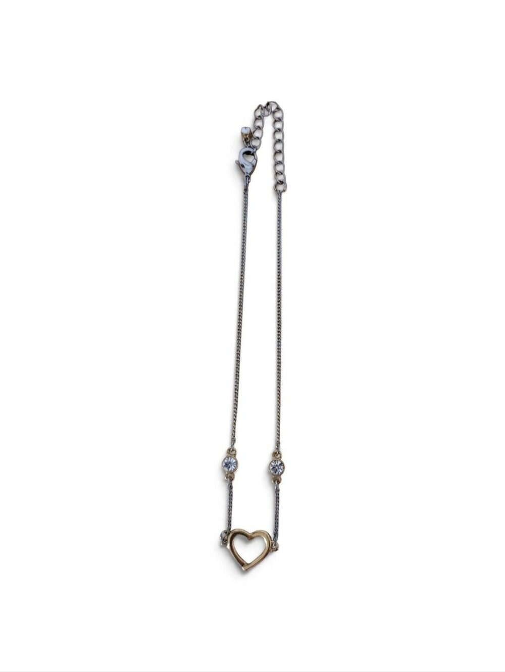 New Pagoda Heart Rhinestone Anklet Silver & Gold Tone Chain Adjustable Ankle